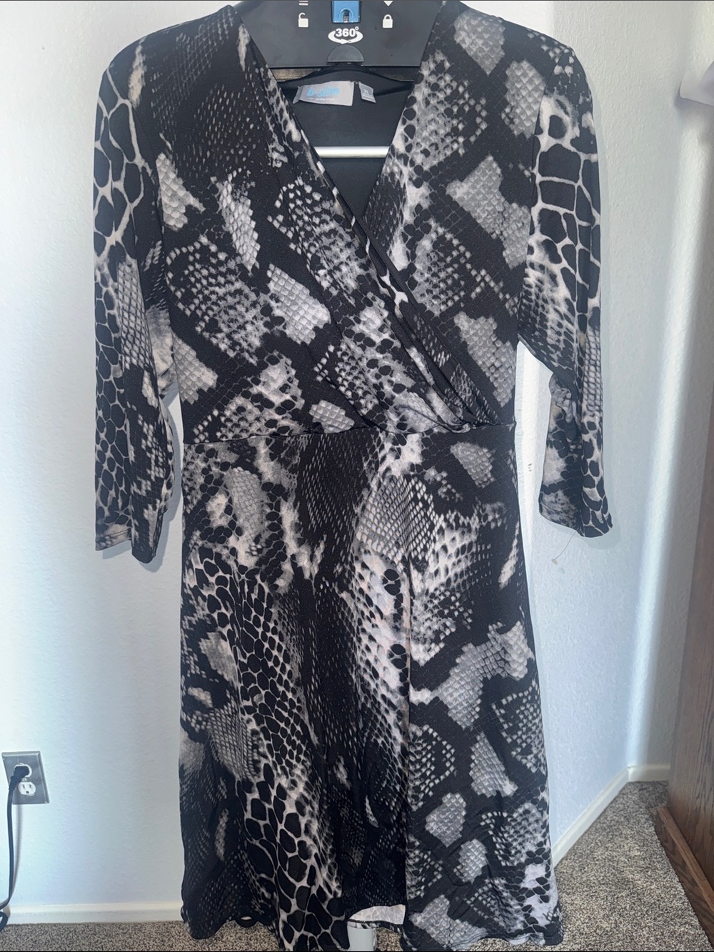 NY Collection Black & White Snake-Print Wrap Dress